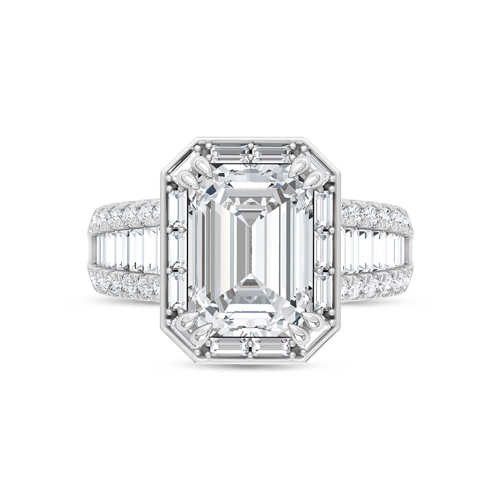 14K White Gold Lab Grown Diamond 6 1/4 Ct.Tw. Emerald Shape Engagement Ring (IGI Certified Center 5ct Emerald)