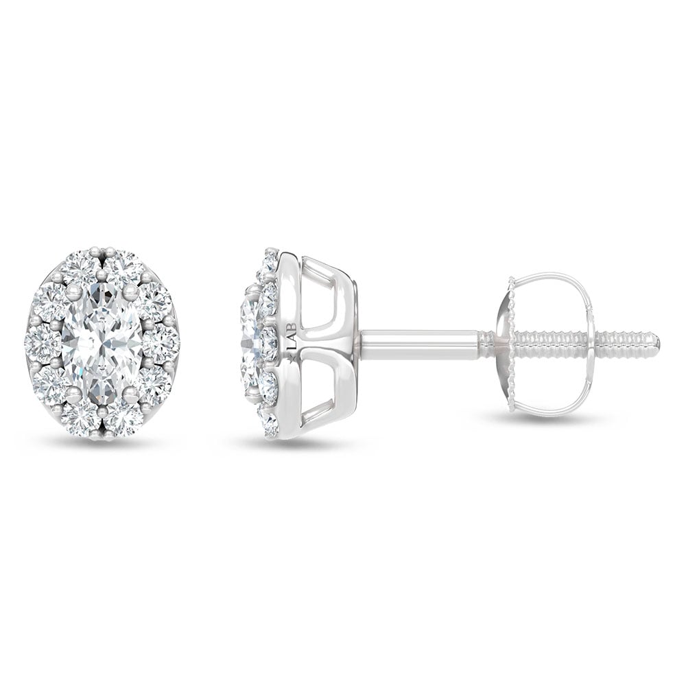 10K White Gold Lab Grown Oval and Round Diamond 1/3 Ct.Tw. Stud Earrings