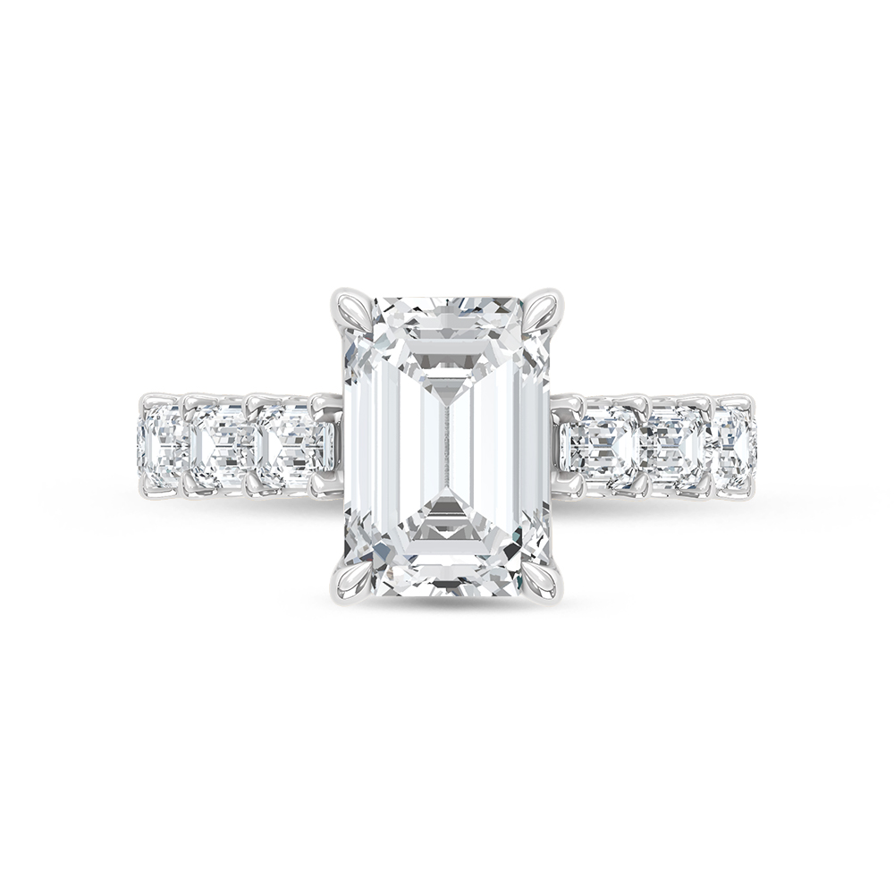 14K White Gold Lab Grown Diamond 6 Ct.Tw. IGI Certified Emerald Shape East West Engagement Ring ( Center Emerald 4CTW)