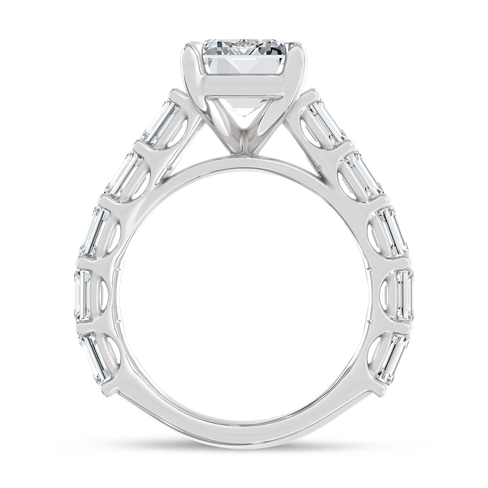 14K White Gold Lab Grown Diamond 6 Ct.Tw. IGI Certified Emerald Shape East West Engagement Ring ( Center Emerald 4CTW)