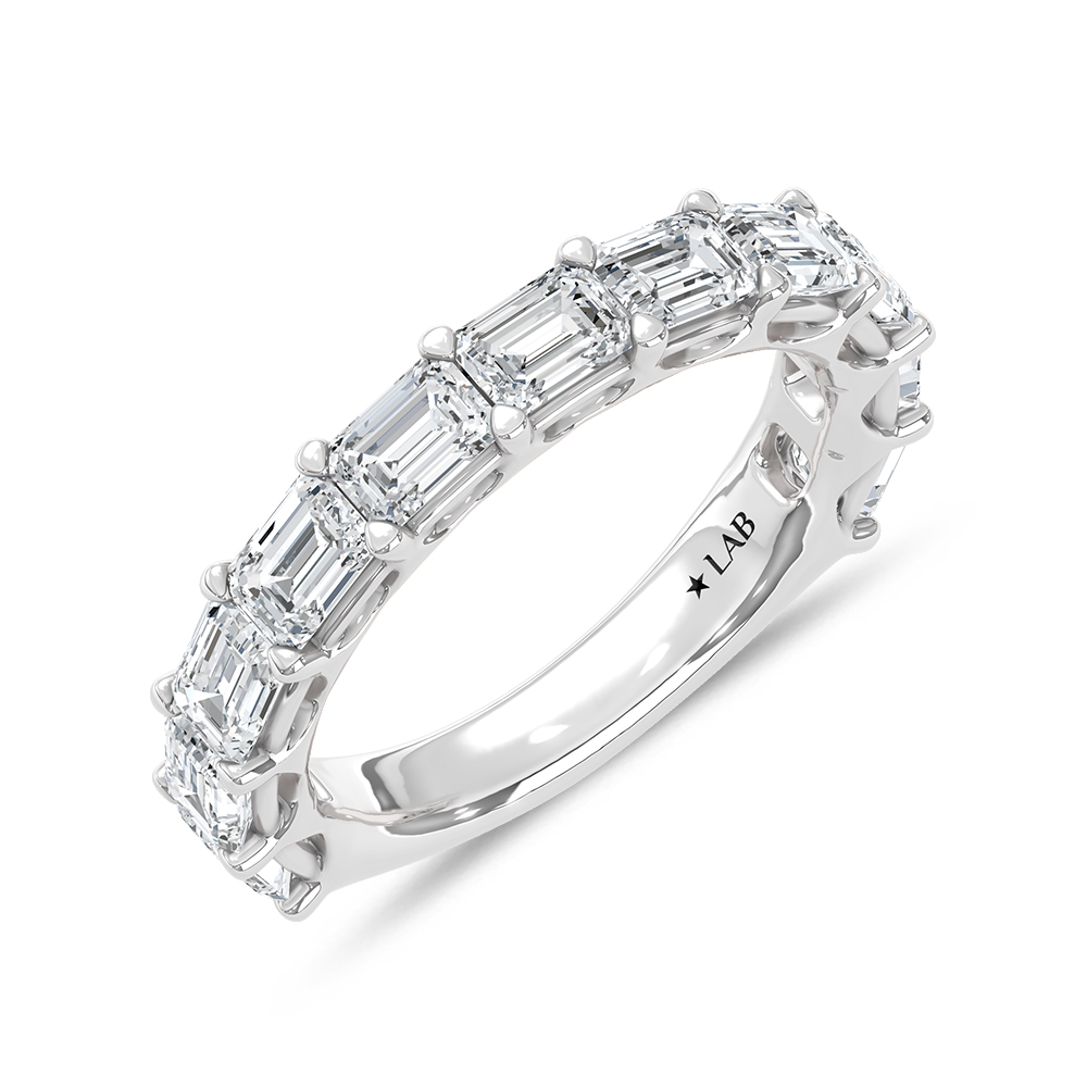 14K White Gold Lab Grown Diamond 2 3/4 Ct.Tw. Emerald Shape East West Wedding Band