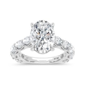 14K White Gold Lab Grown Diamond 6 Ct.Tw. IGI Certified Oval Shape East West Engagement Ring ( Center Oval 4CTW)
