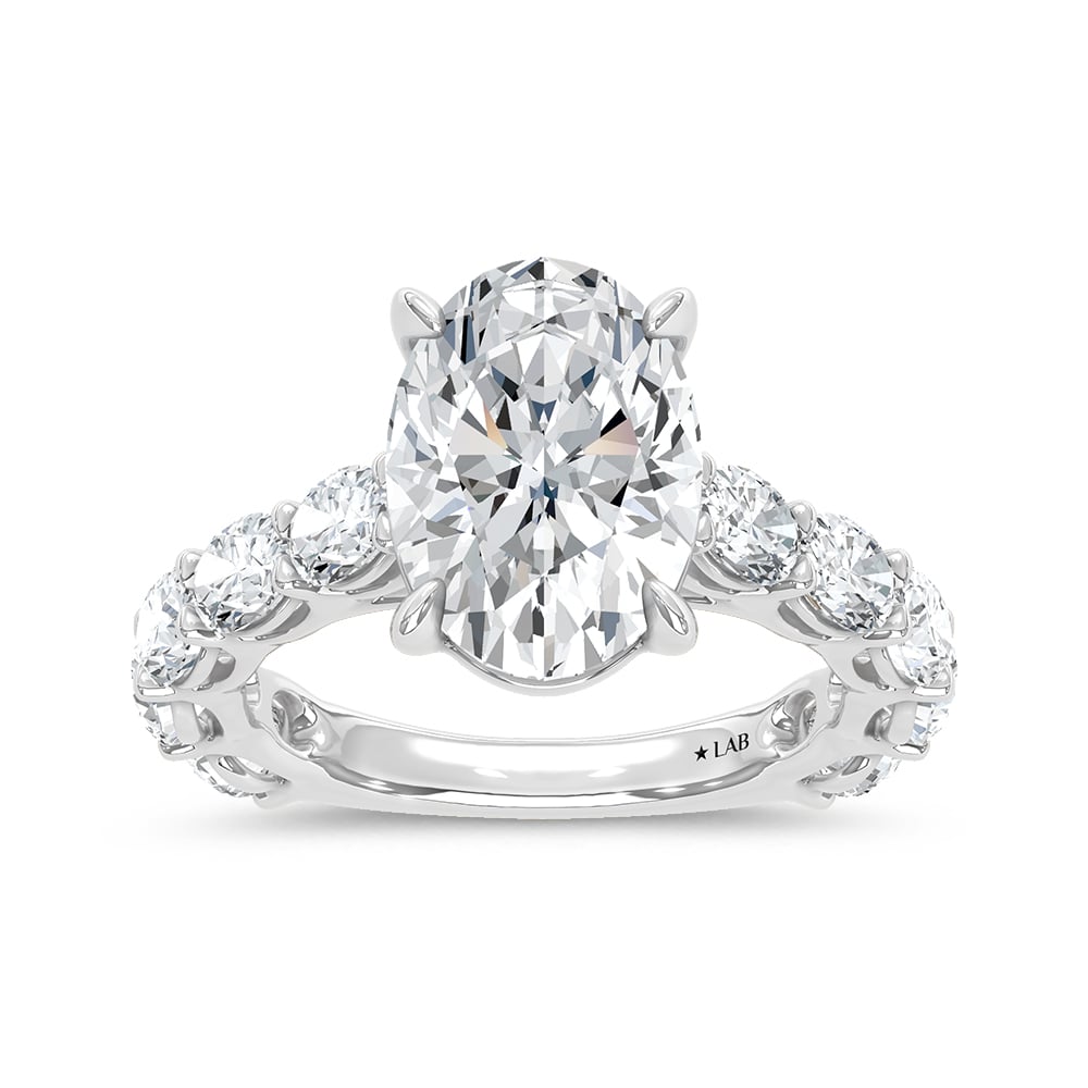 14K White Gold Lab Grown Diamond 6 Ct.Tw. IGI Certified Oval Shape East West Engagement Ring ( Center Oval 4CTW)