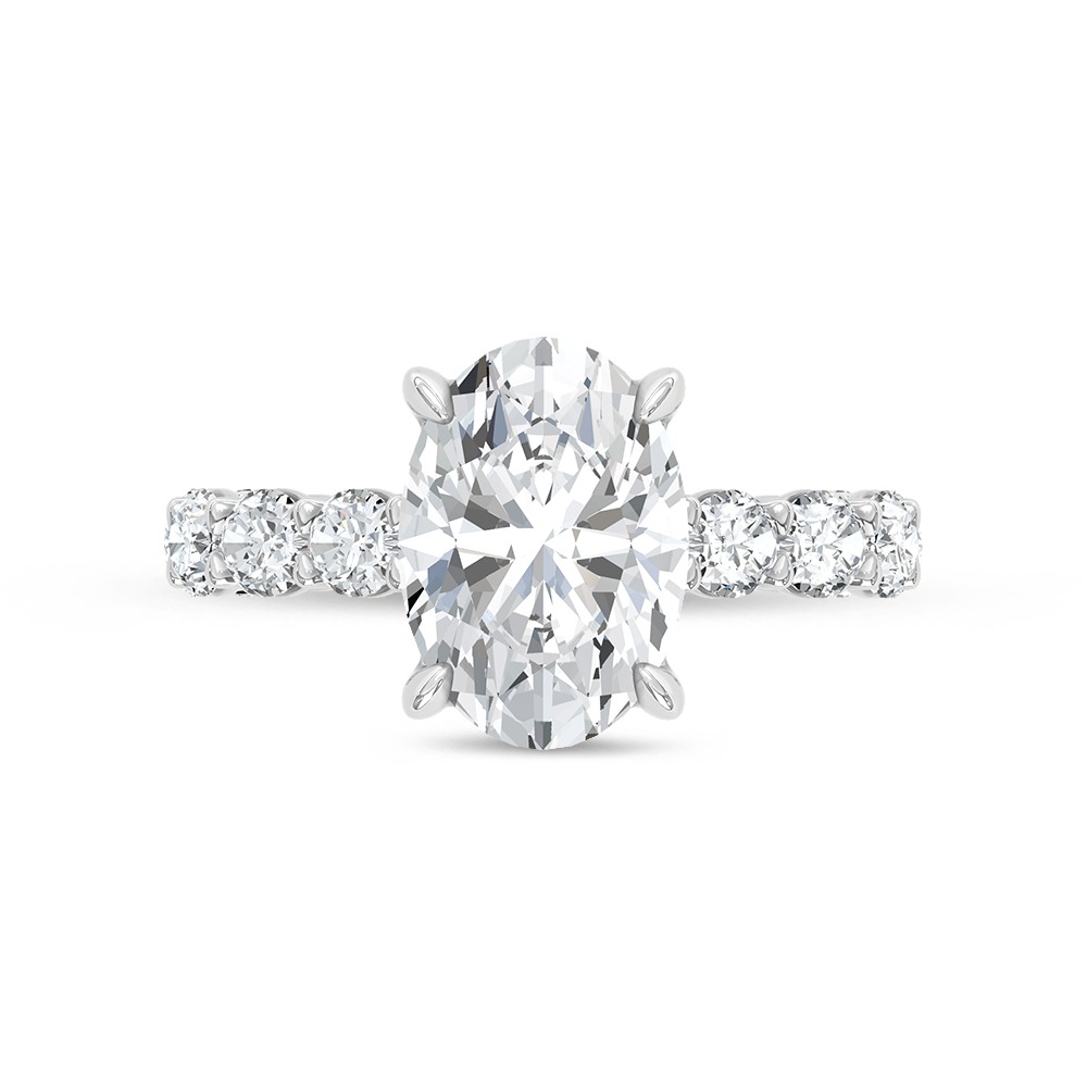14K White Gold Lab Grown Diamond 6 Ct.Tw. IGI Certified Oval Shape East West Engagement Ring ( Center Oval 4CTW)
