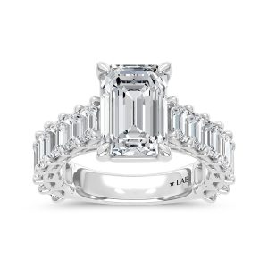14K White Gold Lab Grown Diamond 7 1/2 Ct.Tw. IGI Certified Emerald Shape North South Engagement Ring ( Center Emerald 4CTW)