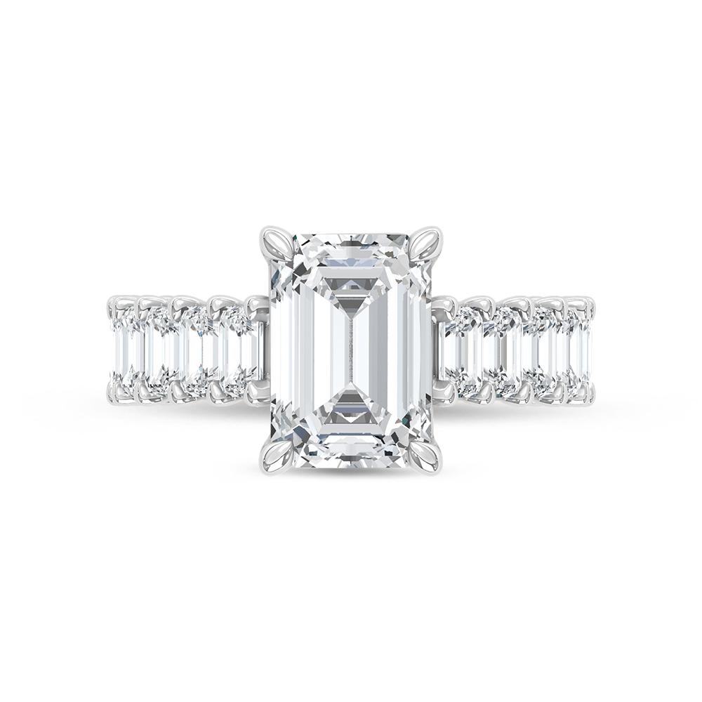 14K White Gold Lab Grown Diamond 7 1/2 Ct.Tw. IGI Certified Emerald Shape North South Engagement Ring ( Center Emerald 4CTW)