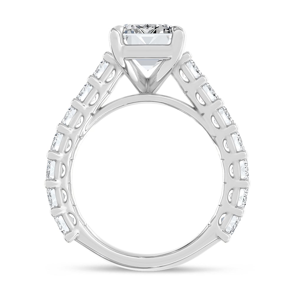 14K White Gold Lab Grown Diamond 7 1/2 Ct.Tw. IGI Certified Emerald Shape North South Engagement Ring ( Center Emerald 4CTW)
