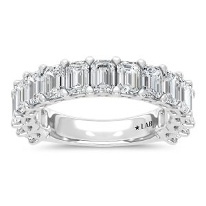 14K White Gold Lab Grown Diamond 3 3/4 Ct.Tw. Emerald Shape North South Wedding Band
