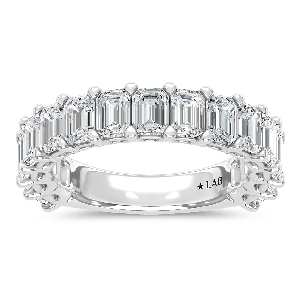 14K White Gold Lab Grown Diamond 3 3/4 Ct.Tw. Emerald Shape North South Wedding Band