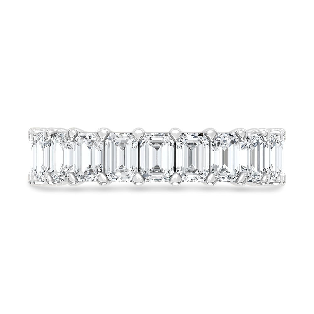 14K White Gold Lab Grown Diamond 3 3/4 Ct.Tw. Emerald Shape North South Wedding Band