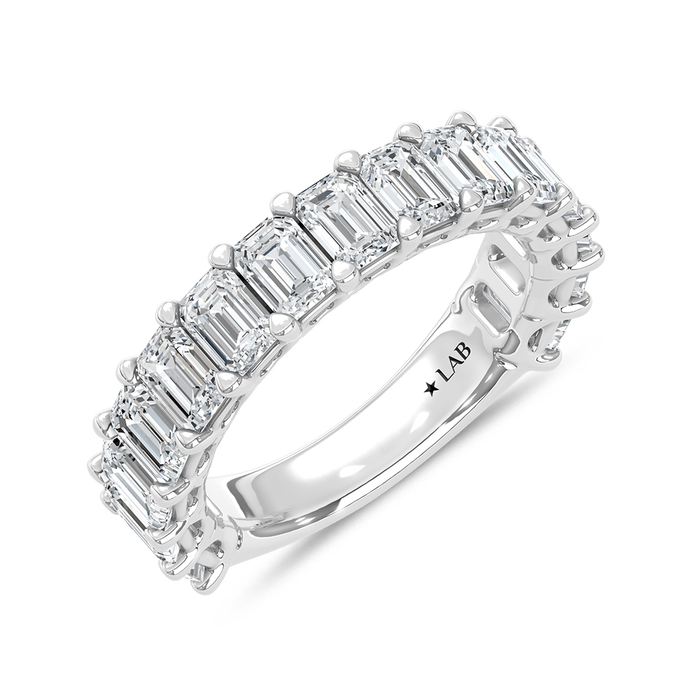 14K White Gold Lab Grown Diamond 3 3/4 Ct.Tw. Emerald Shape North South Wedding Band