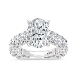 14K White Gold Lab Grown Diamond 7 3/4 Ct.Tw. IGI Certified Oval Shape North South Engagement Ring ( Center Oval 5CTW)