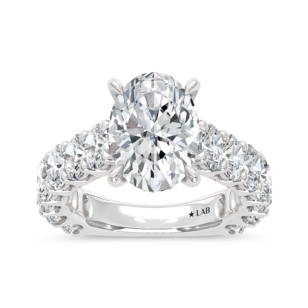 14K White Gold Lab Grown Diamond 7 3/4 Ct.Tw. IGI Certified Oval Shape North South Engagement Ring ( Center Oval 5CTW)