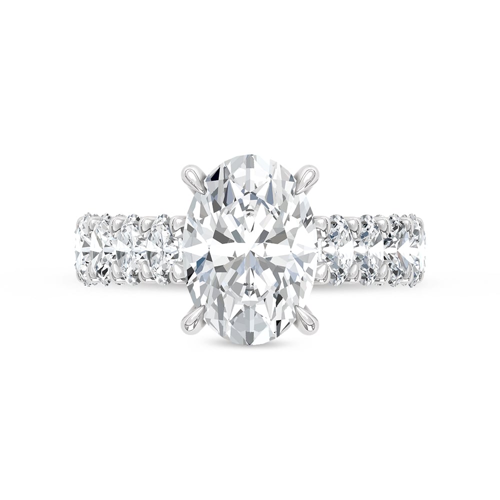 14K White Gold Lab Grown Diamond 7 3/4 Ct.Tw. IGI Certified Oval Shape North South Engagement Ring ( Center Oval 5CTW)