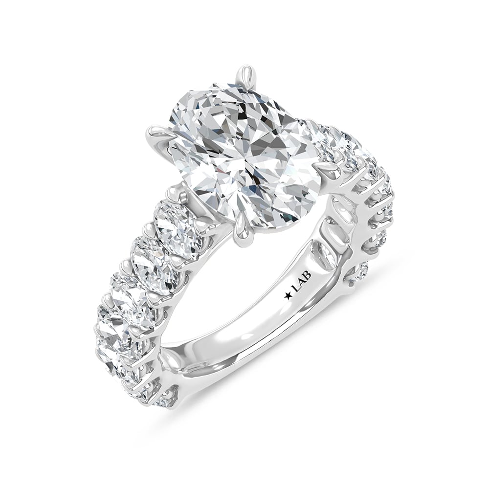 14K White Gold Lab Grown Diamond 7 3/4 Ct.Tw. IGI Certified Oval Shape North South Engagement Ring ( Center Oval 5CTW)