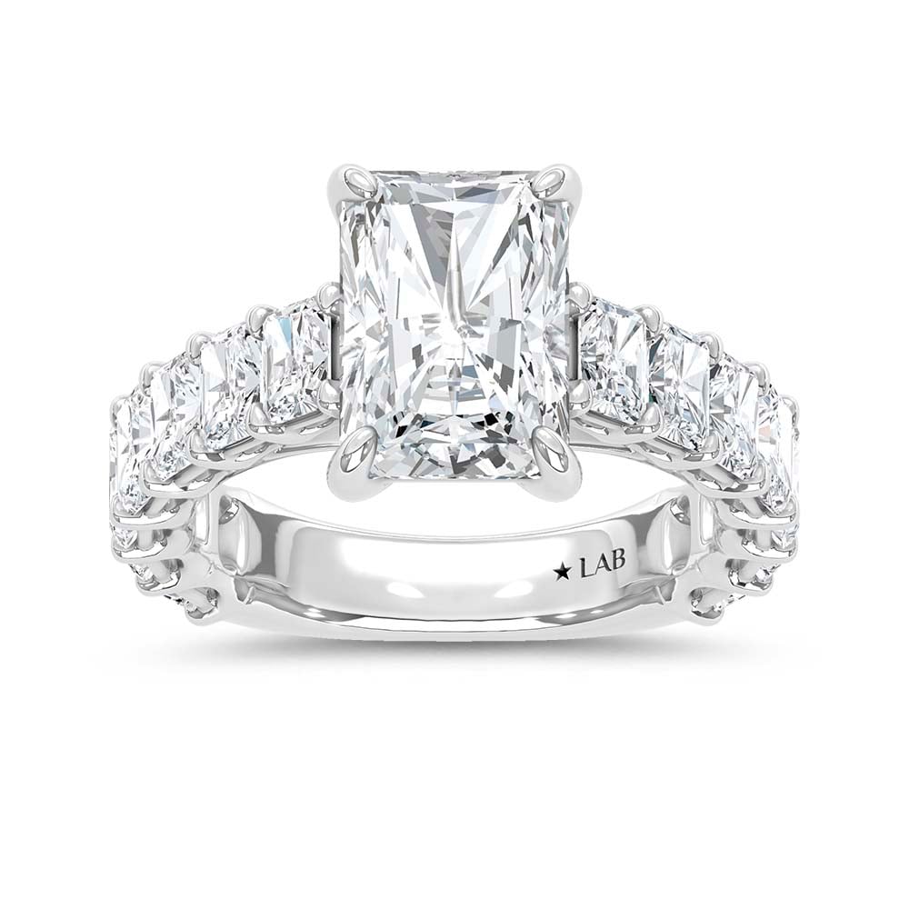14K White Gold Lab Grown Diamond 14 Ct.Tw. IGI Certified Radiant Shape North South Engagement Ring ( Center Radiant 10CTW)