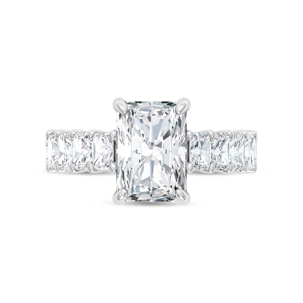 14K White Gold Lab Grown Diamond 14 Ct.Tw. IGI Certified Radiant Shape North South Engagement Ring ( Center Radiant 10CTW)