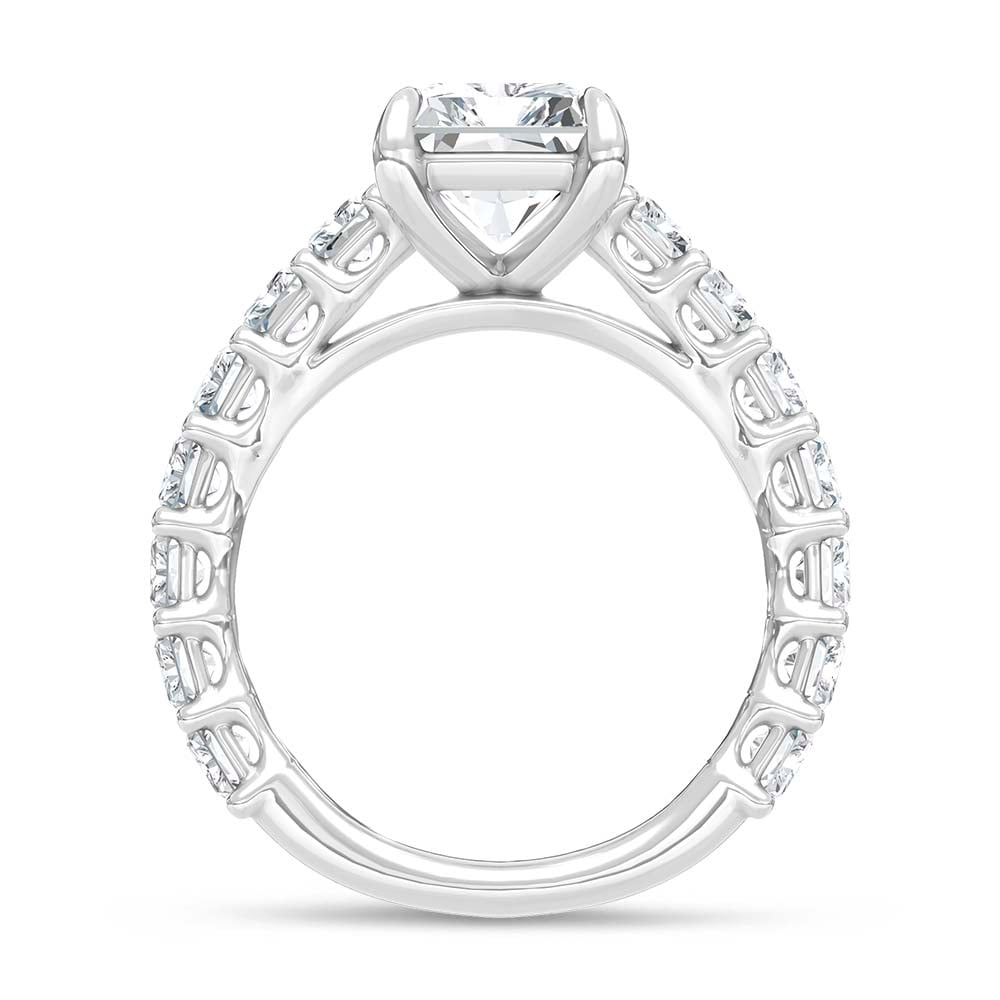 14K White Gold Lab Grown Diamond 14 Ct.Tw. IGI Certified Radiant Shape North South Engagement Ring ( Center Radiant 10CTW)