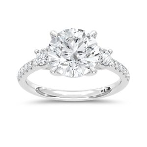 14K White Gold Lab Grown Diamond 2 3/8 Ct.Tw. Round Shape Engagement Ring (IGI Certified Center 3ct)