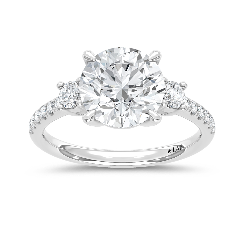 14K White Gold Lab Grown Diamond 2 3/8 Ct.Tw. Round Shape Engagement Ring (IGI Certified Center 3ct)