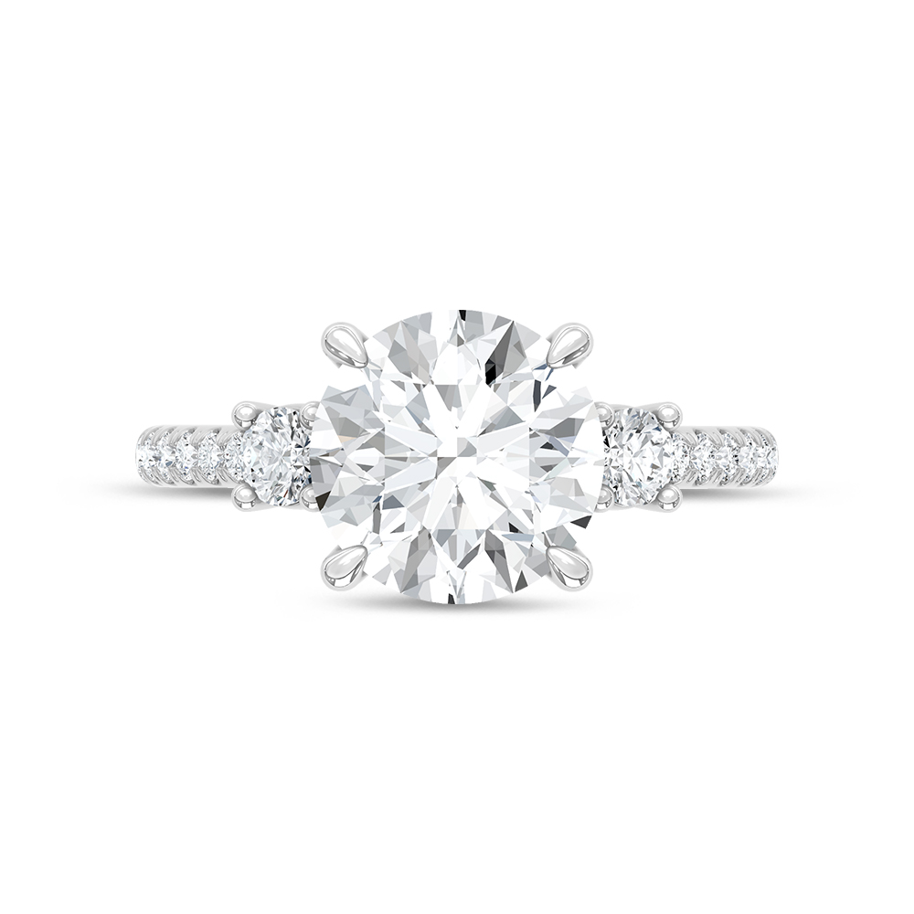 14K White Gold Lab Grown Diamond 2 3/8 Ct.Tw. Round Shape Engagement Ring (IGI Certified Center 3ct)