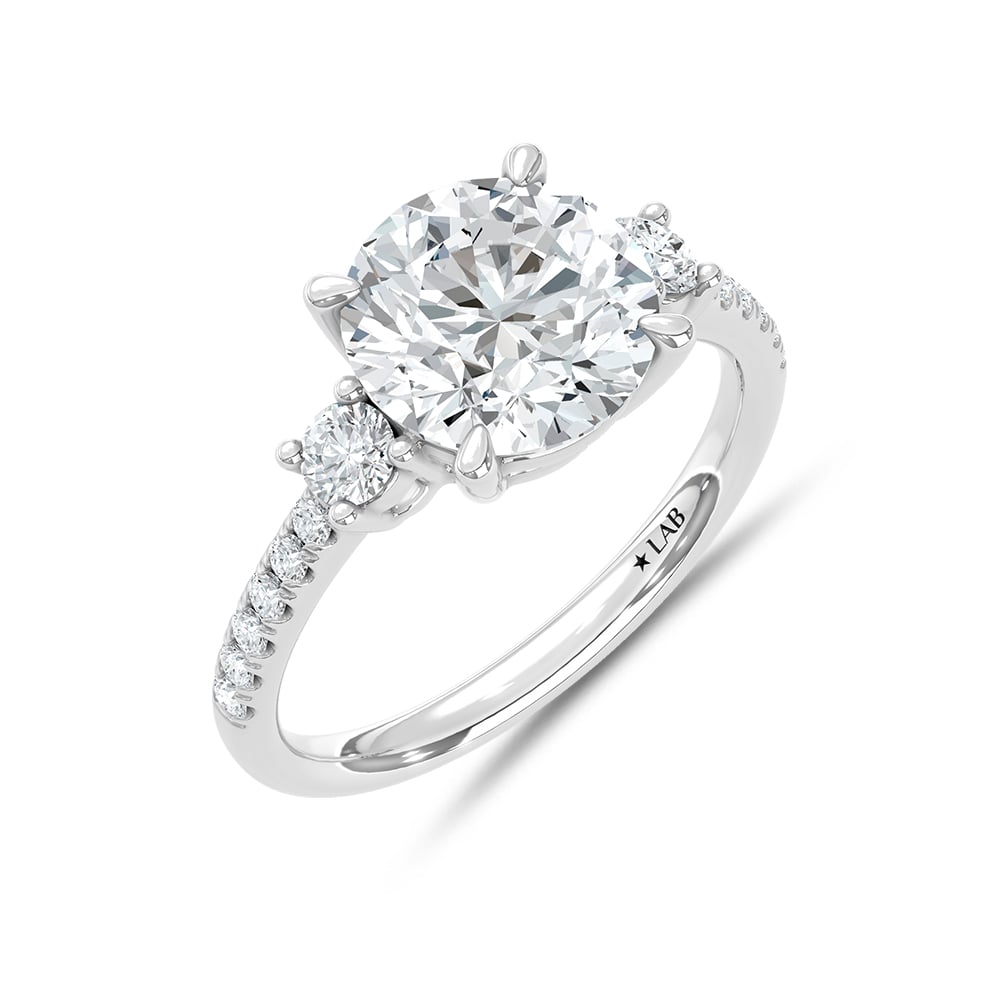 14K White Gold Lab Grown Diamond 2 3/8 Ct.Tw. Round Shape Engagement Ring (IGI Certified Center 3ct)