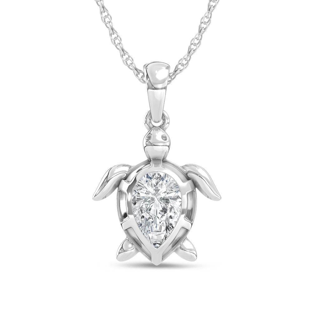 14K White Gold Lab Grown Diamond 1 Ct.Tw. Turtle Pendant