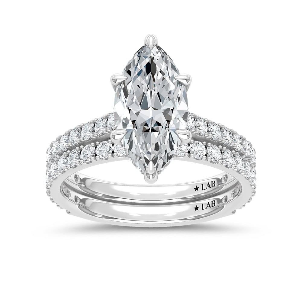14K White Gold Lab Grown Diamond 3 Ct.Tw. Marquise Bridal Ring (Center 2 Ctw)