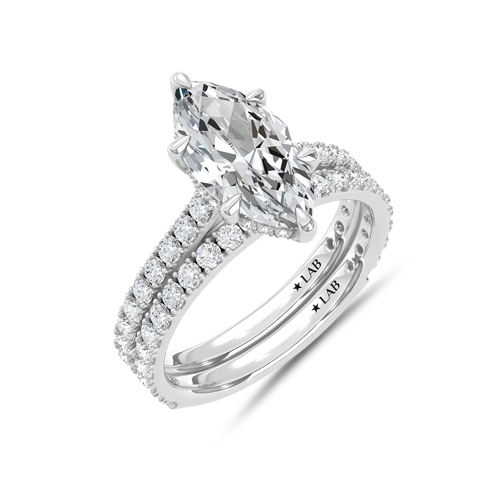14K White Gold Lab Grown Diamond 3 Ct.Tw. Marquise Bridal Ring (Center 2 Ctw)