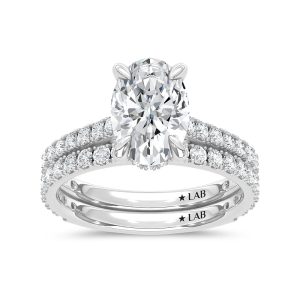 14K White Gold Lab Grown Diamond 3 Ct.Tw. Oval Bridal Ring (Center 2 Ctw)
