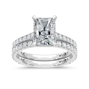 14K White Gold Lab Grown Diamond 3 Ct.Tw. Radiant Bridal Ring (Center 2 Ctw)