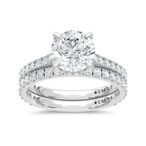14K White Gold Lab Grown Diamond 3 Ct.Tw. Round Bridal Ring (Center 2 Ctw)