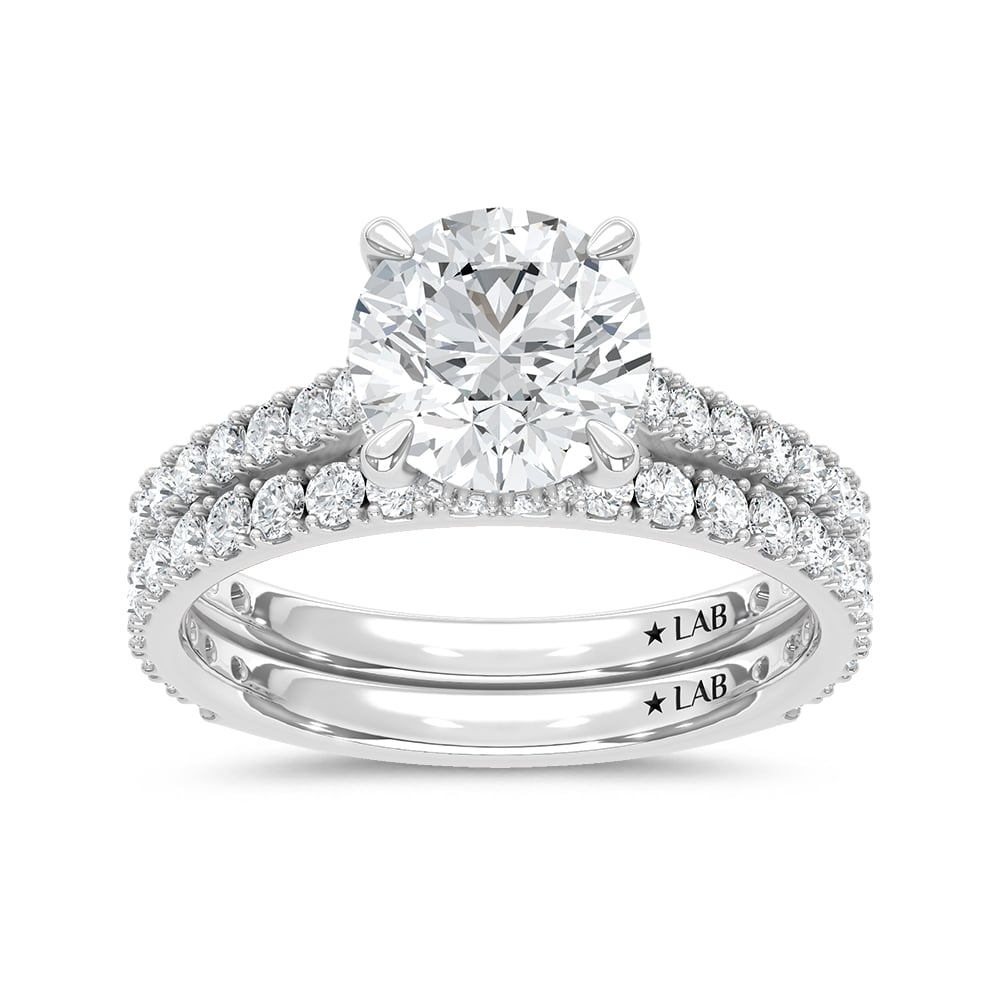 14K White Gold Lab Grown Diamond 3 Ct.Tw. Round Bridal Ring (Center 2 Ctw)