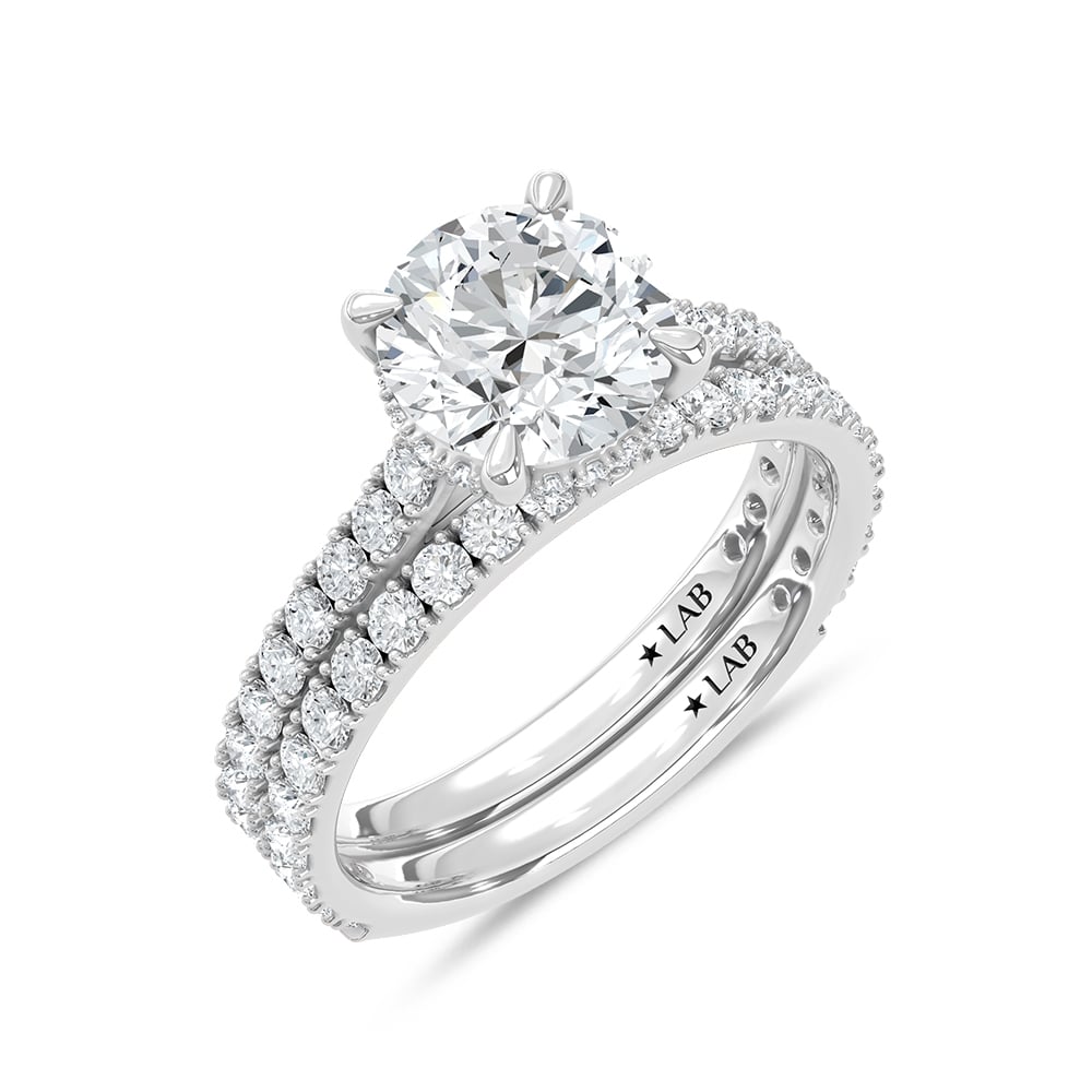 14K White Gold Lab Grown Diamond 3 Ct.Tw. Round Bridal Ring (Center 2 Ctw)