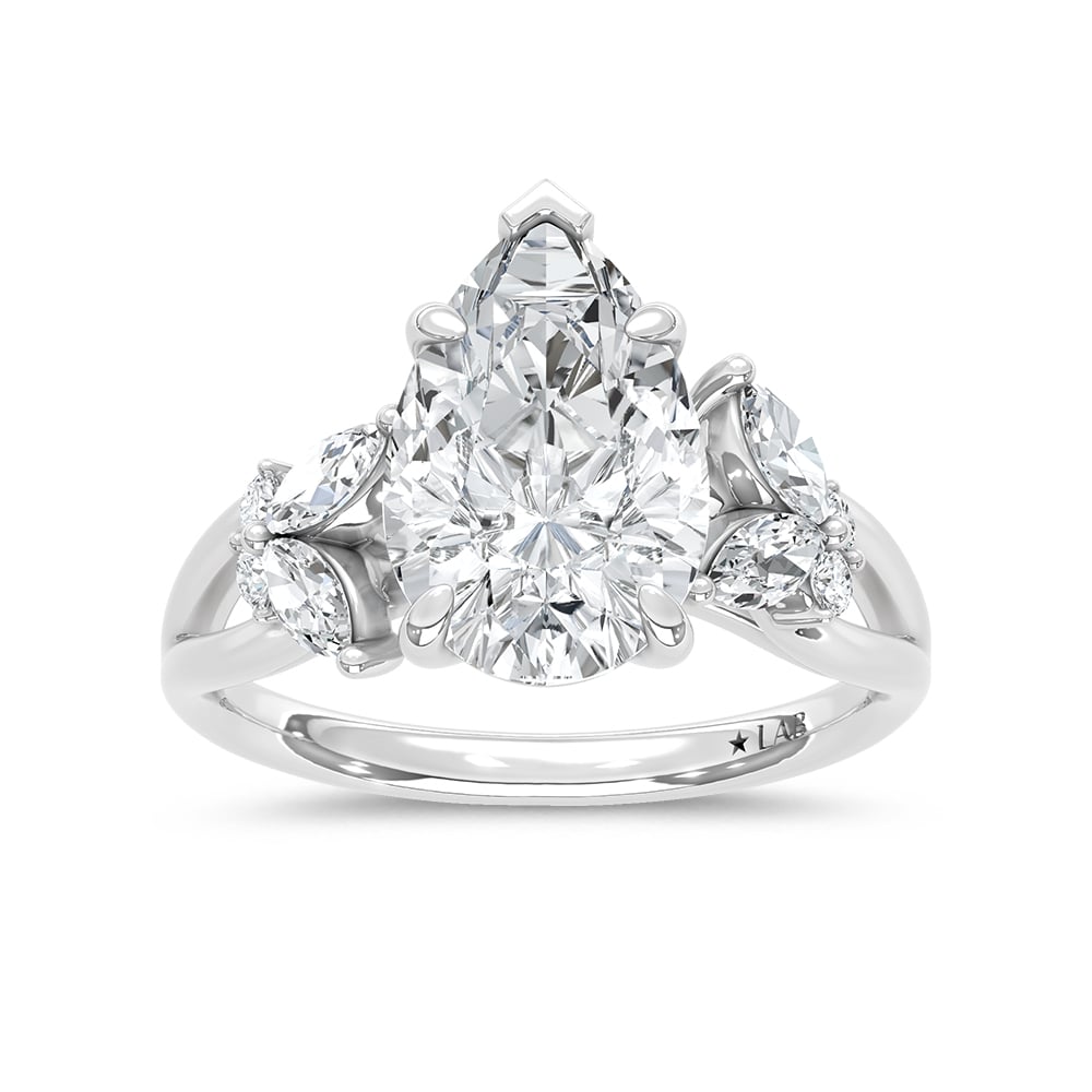 14K White Gold Lab Grown Diamond 2 1/3 Ct.Tw. Pear Shape Engagement Ring (Center 3 ct)
