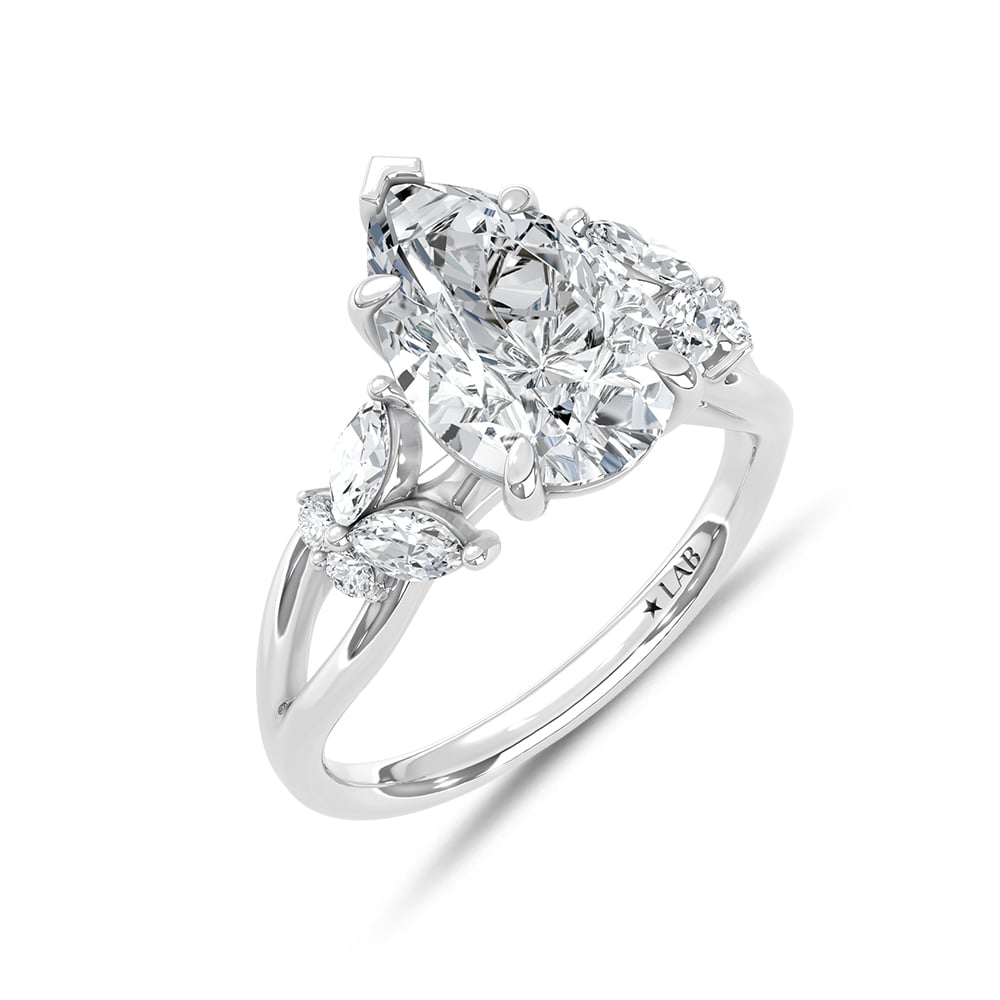 14K White Gold Lab Grown Diamond 2 1/3 Ct.Tw. Pear Shape Engagement Ring (Center 3 ct)