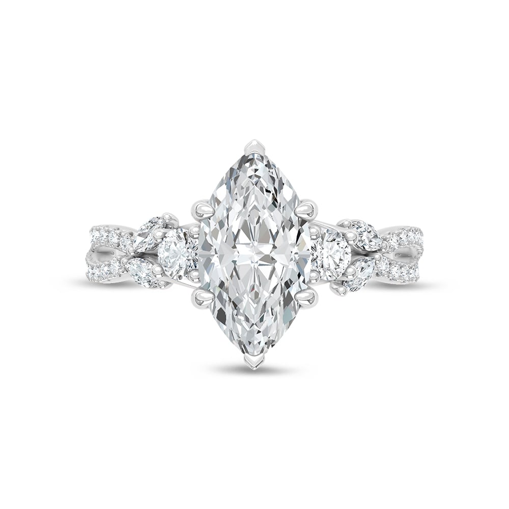 14K White Gold Lab Grown Diamond 2 1/2 Ct.Tw. Marquise Shape Engagement Ring