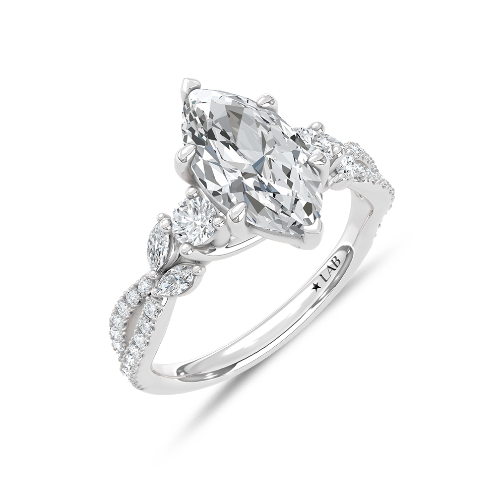 14K White Gold Lab Grown Diamond 2 1/2 Ct.Tw. Marquise Shape Engagement Ring