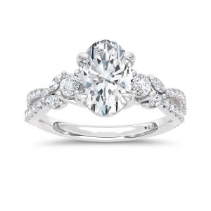 14K White Gold Lab Grown Diamond 2 1/2 Ct.Tw. Oval Shape Engagement Ring (IGI Certified Center 2ct Oval)