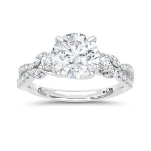 14K White Gold 2 1/2 Ct.Tw. Lab Grown Diamond Floral Engagement Ring (IGI Certified Center 2ct Round)