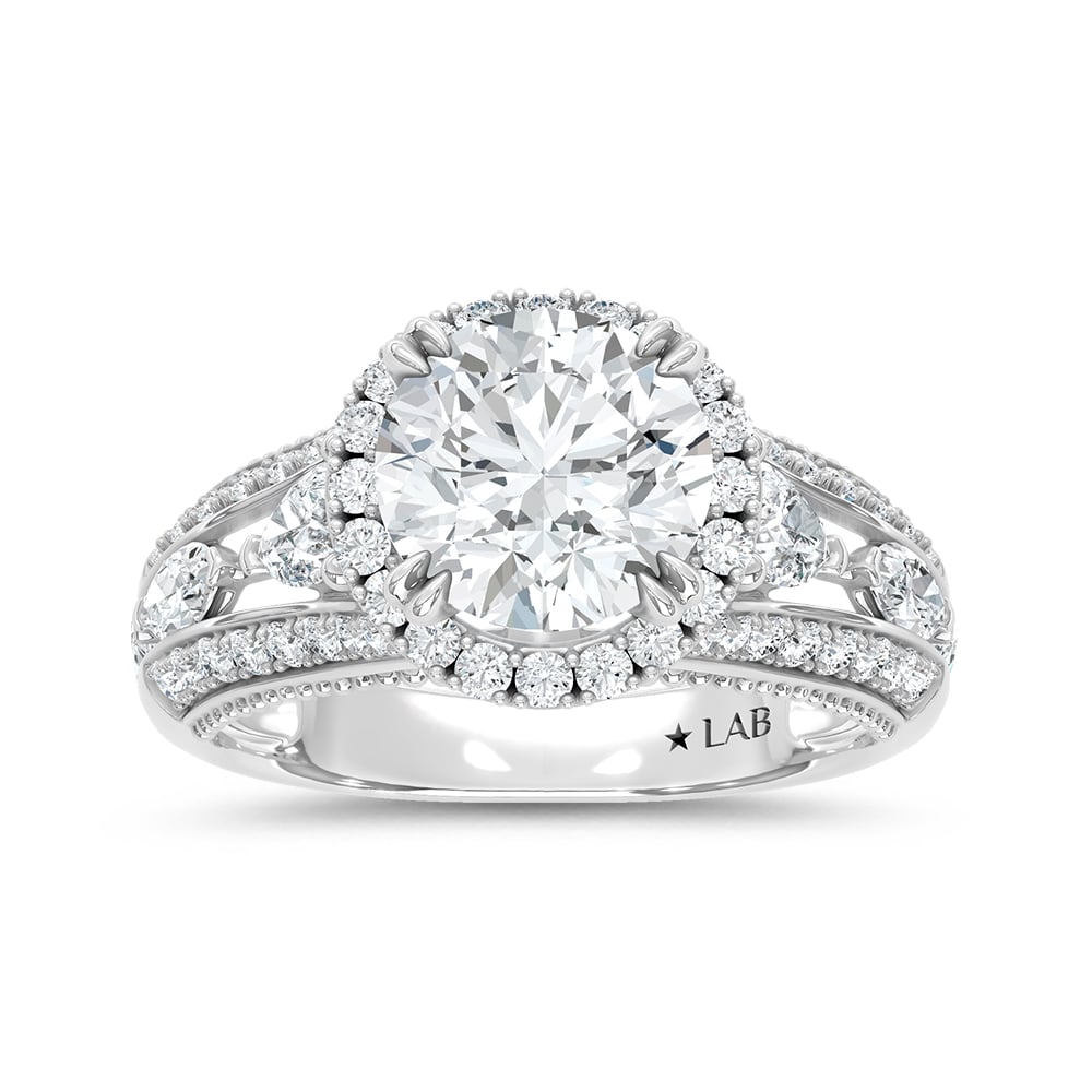 14K White Gold Lab Grown Diamond 3 1/3 Ct.Tw. Round Shape Engagement Ring