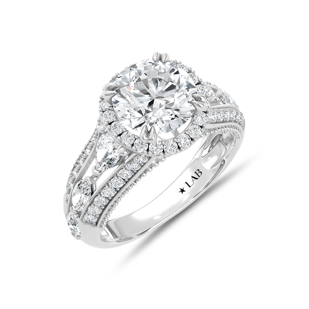 14K White Gold Lab Grown Diamond 3 1/3 Ct.Tw. Round Shape Engagement Ring