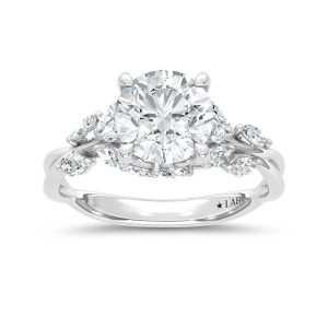 14K White Gold Lab Grown Diamond 2 3/8 Ct.Tw. Marquise Shank Engagement Ring with Round Center