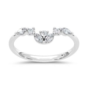 14K White Gold Lab Grown Marquise and Round Diamond 1/4 Ct.Tw. Wedding Band