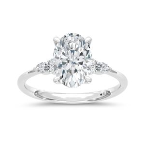 14K White Gold Lab Grown Marquise and Round Diamond 2 1/10 Ct.Tw. Engagement Ring With Oval Center