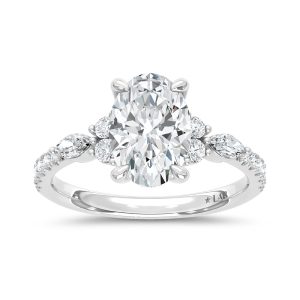14K White Gold Lab Grown Marquise and Round Diamond 2 3/8 Ct.Tw. Engagement Ring With Oval Center