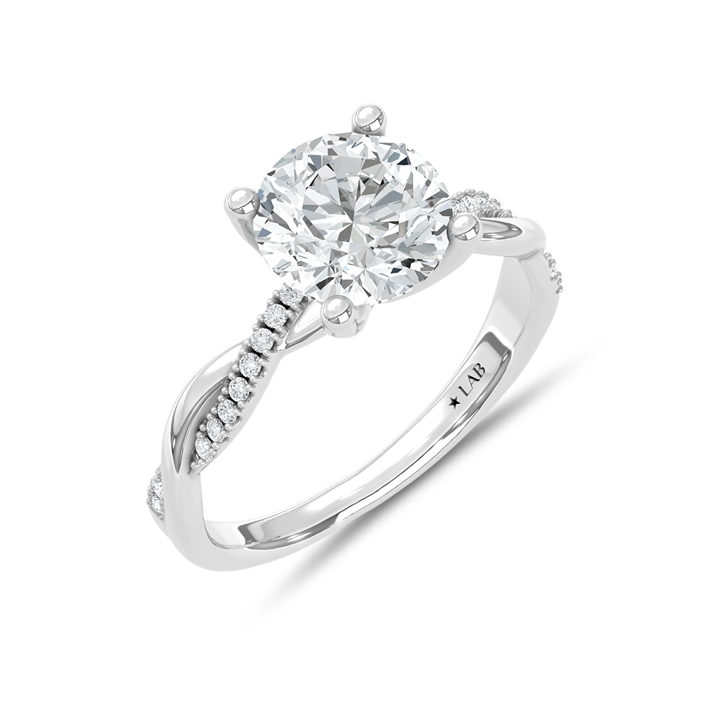 14K White Gold Lab Grown Round Diamond 2 Ct.Tw. Twisted Shank Engagement Ring