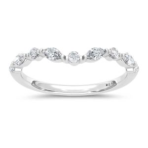 14K White Gold Lab Grown Marquise and Round Diamond 1/3 Ct.Tw. Chevron Band