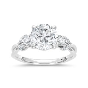 14K White Gold Lab Grown Diamond 2 1/3 Ct.Tw. Round Shape Floral Engagement Ring (Center 2 Ctw)