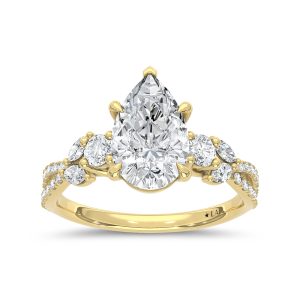 14K Yellow Gold Lab Grown Diamond 2 1/2 Ct.Tw. Pear Shape Floral Engagement Ring (Center 2 Ctw)